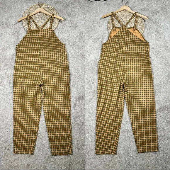 Known Supply Women’s Organic Cotton Cadence Overall Retro in Apricot Plaid M - Picture 2 of 14